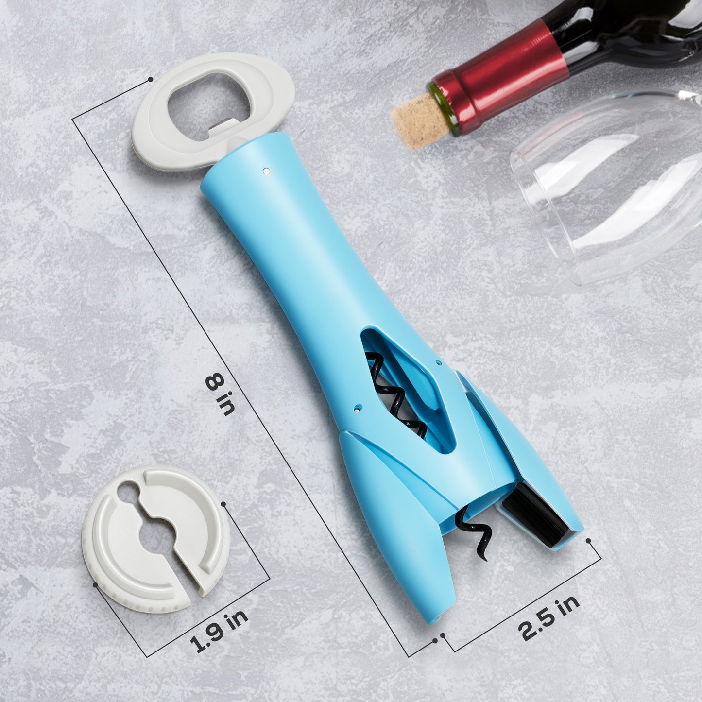 IPOW Wine Bottle Opener with Foil Cutter Easy to Use, Effortless Cork Removal - Light Blue