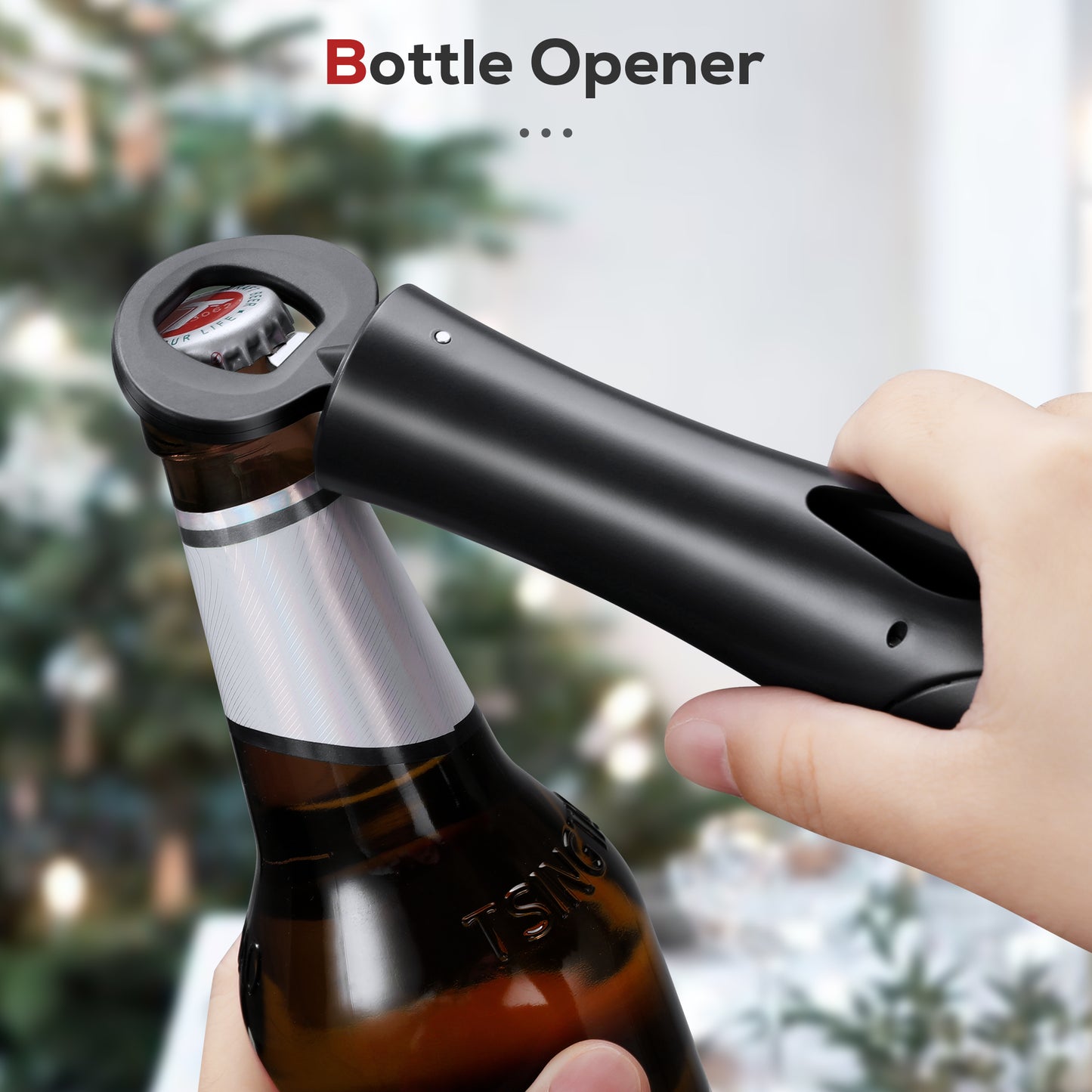 IPOW Wine Bottle Opener with Foil Cutter Easy to Use, Effortless Cork Removal - Black