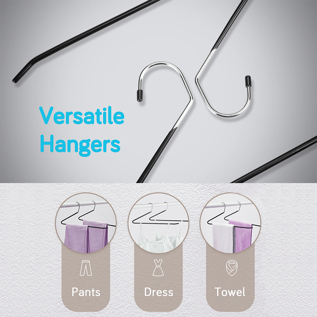 Pack van 20 metalen jas hangers, broekhangers, diameter 5 mm, zwart, 38 Pack van 20 metalen jas hangers, broekhangers, diameter 5 mm, zwart, 38