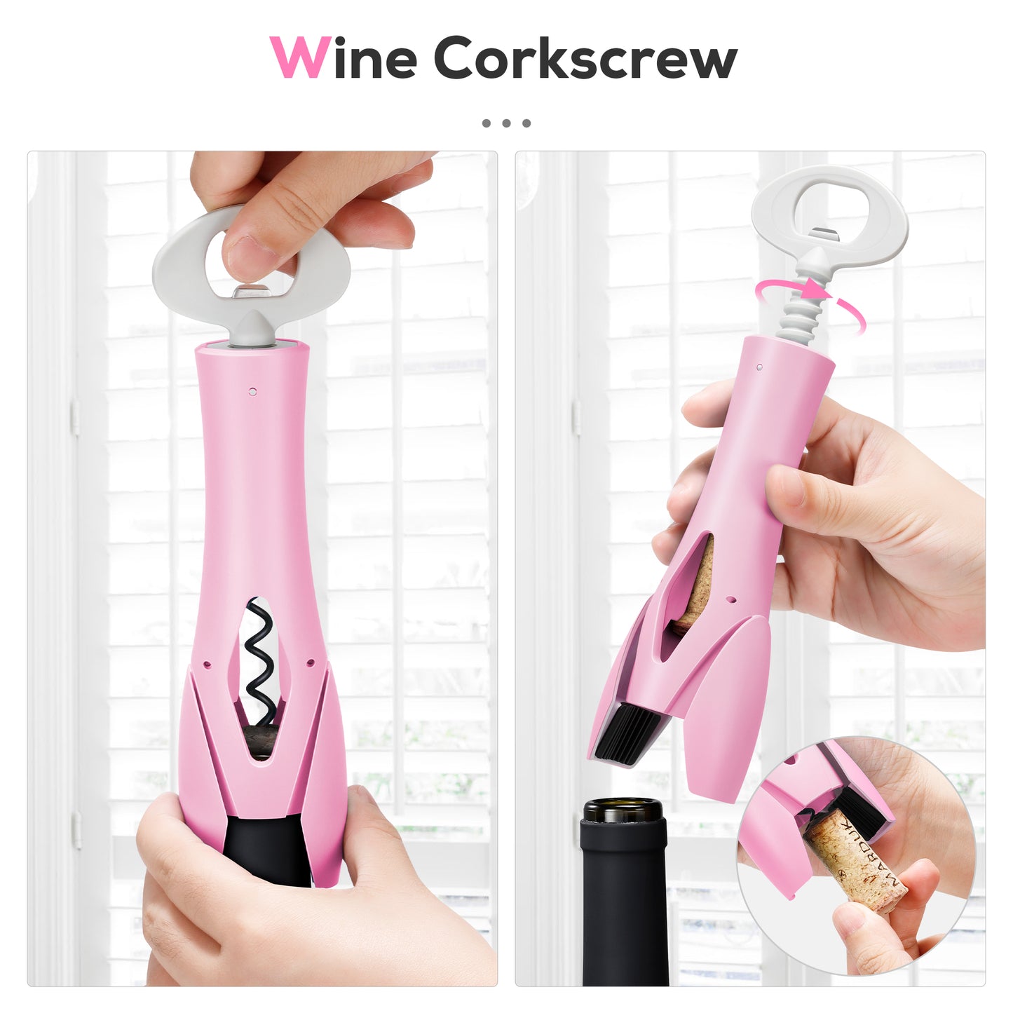 IPOW Wine Bottle Opener with Foil Cutter Easy to Use, Effortless Cork Removal - Pink