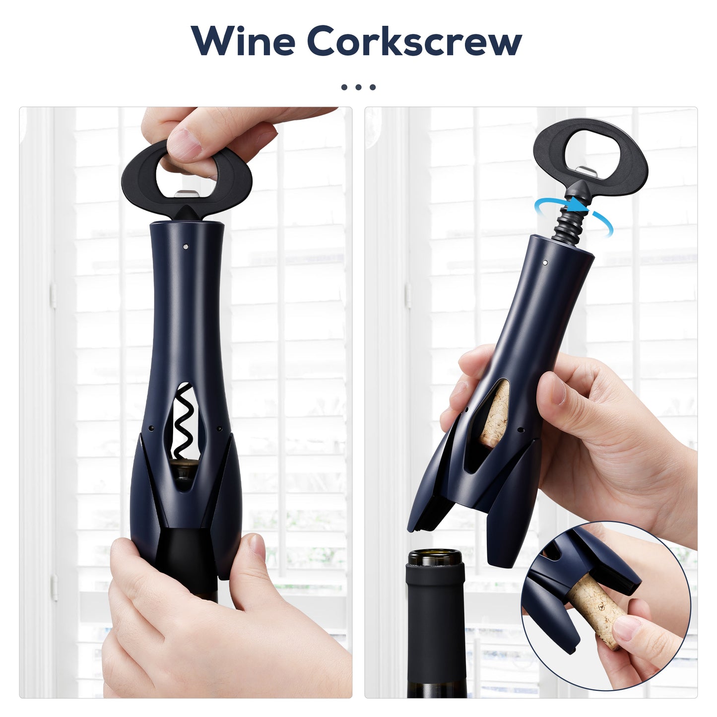 IPOW Wine Bottle Opener with Foil Cutter Easy to Use, Effortless Cork Removal - Navy Blue