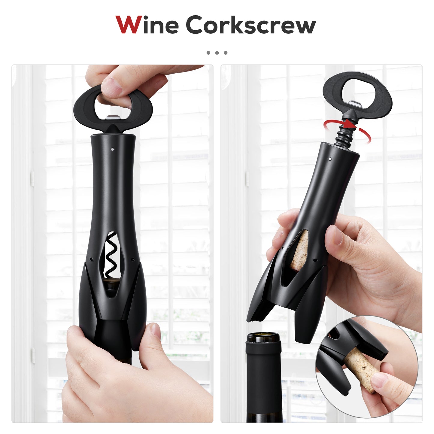 IPOW Wine Bottle Opener with Foil Cutter Easy to Use, Effortless Cork Removal - Black