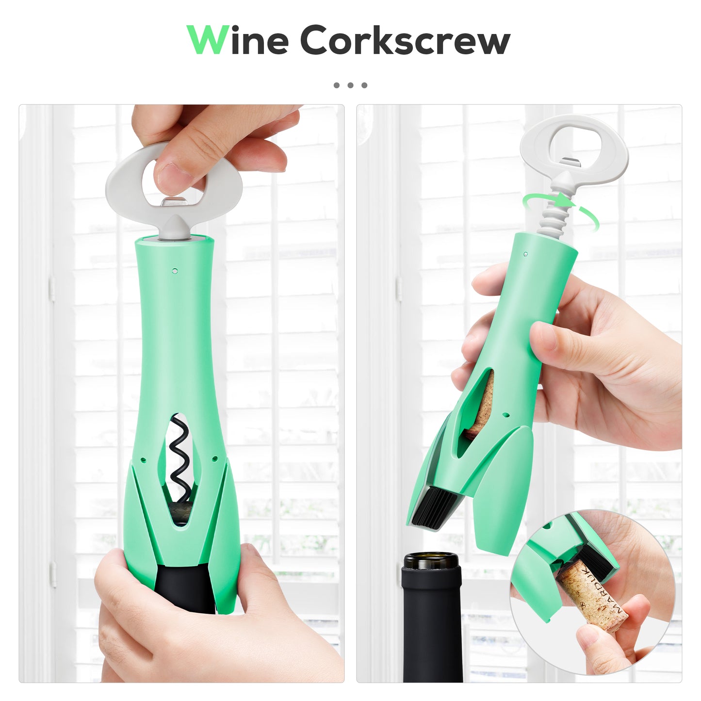 IPOW Wine Bottle Opener with Foil Cutter Easy to Use, Effortless Cork Removal - Green