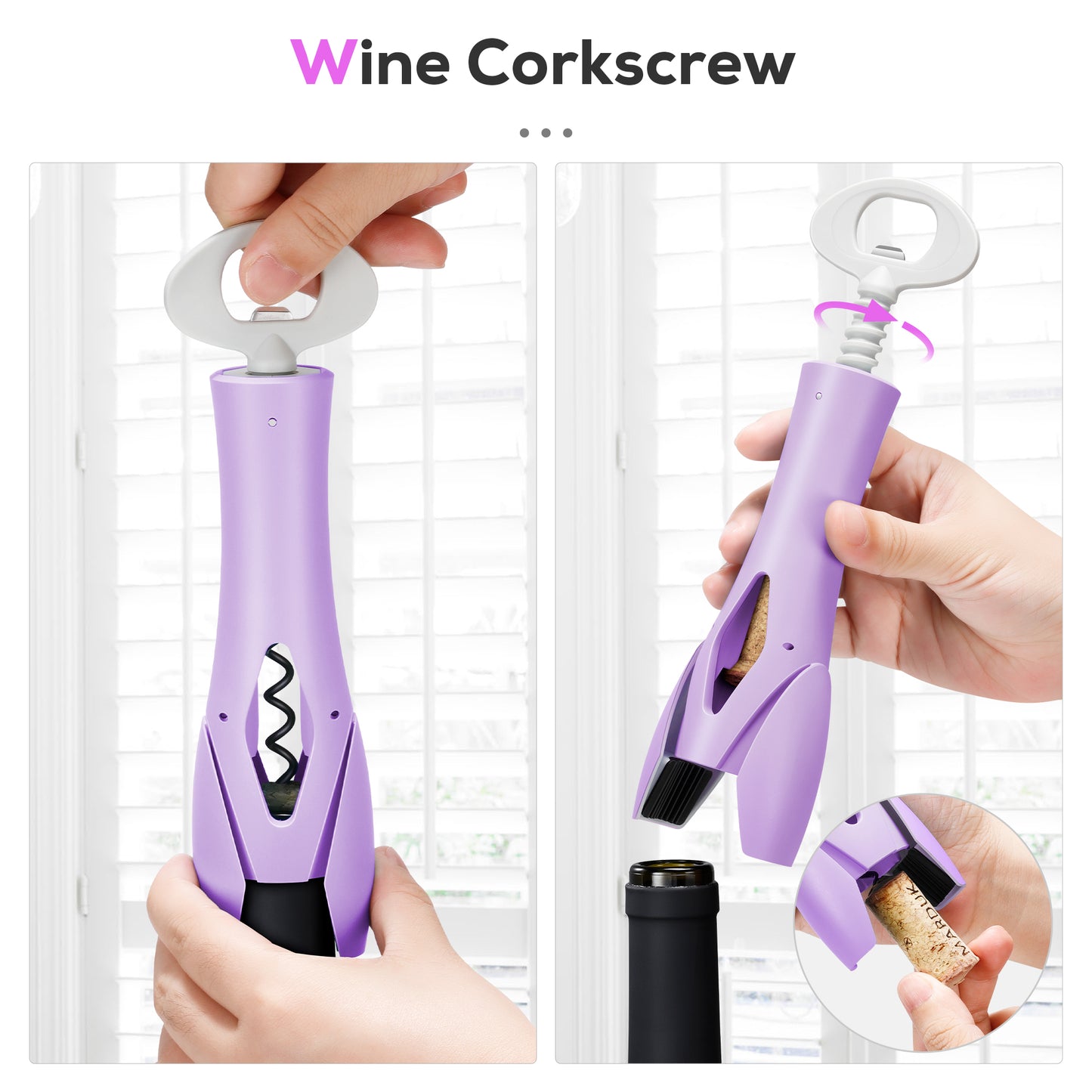 IPOW Wine Bottle Opener with Foil Cutter Easy to Use, Effortless Cork Removal - Purple