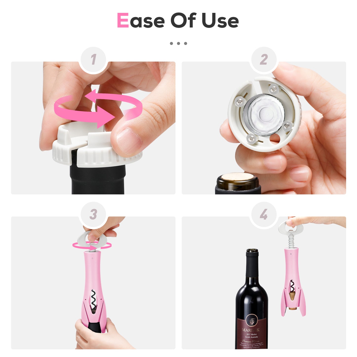 IPOW Wine Bottle Opener with Foil Cutter Easy to Use, Effortless Cork Removal - Pink