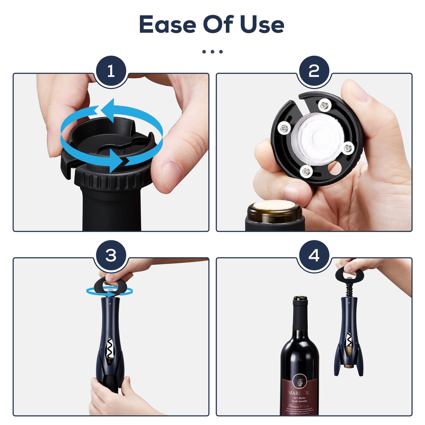 IPOW Wine Bottle Opener with Foil Cutter Easy to Use, Effortless Cork Removal - Navy Blue