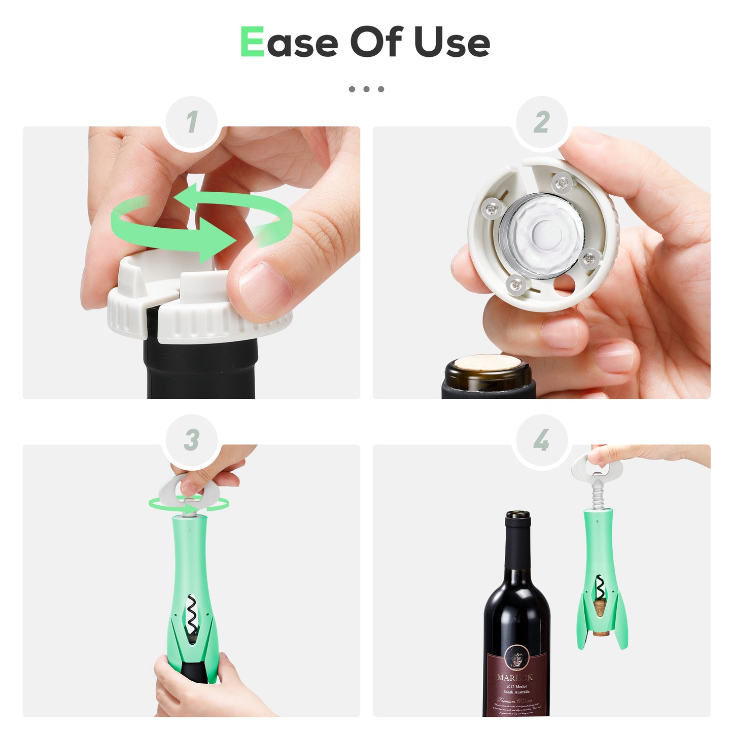 IPOW Wine Bottle Opener with Foil Cutter Easy to Use, Effortless Cork Removal - Green