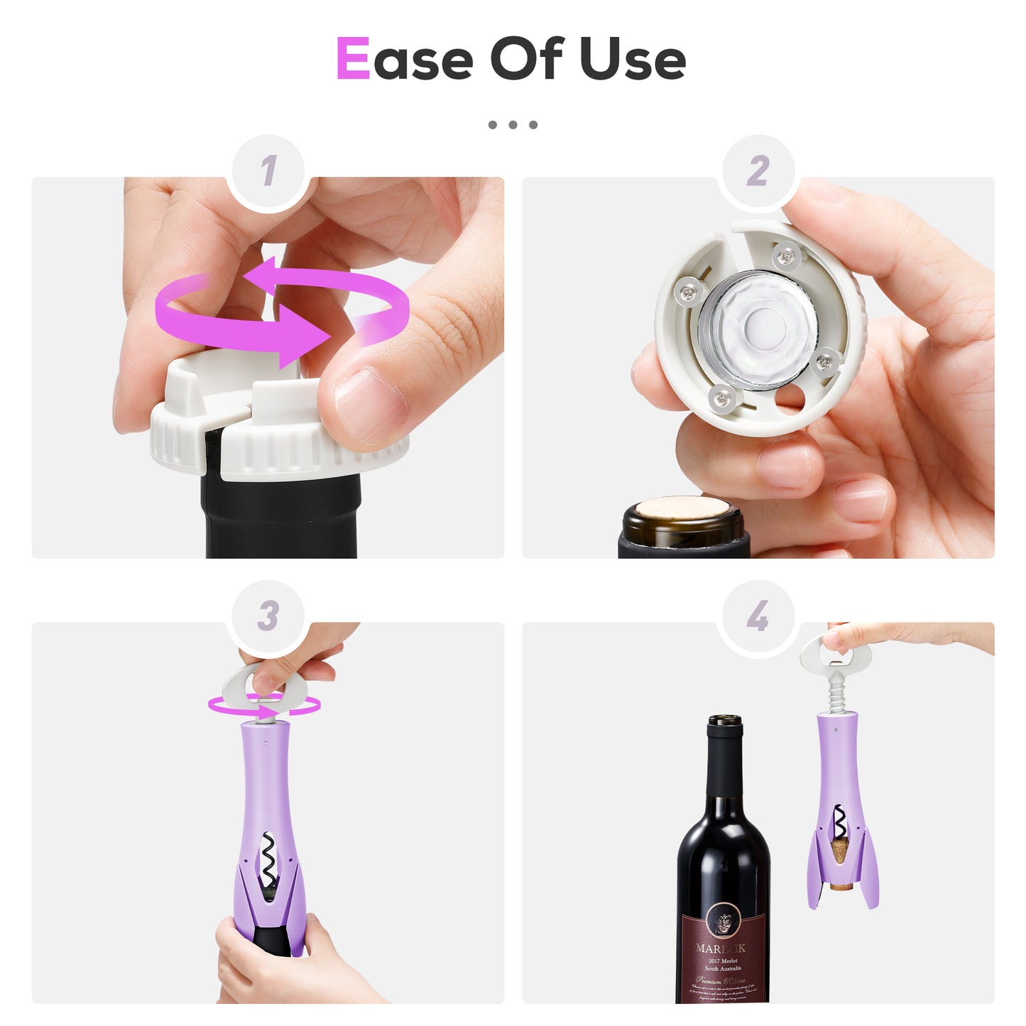 IPOW Wine Bottle Opener with Foil Cutter Easy to Use, Effortless Cork Removal - Purple