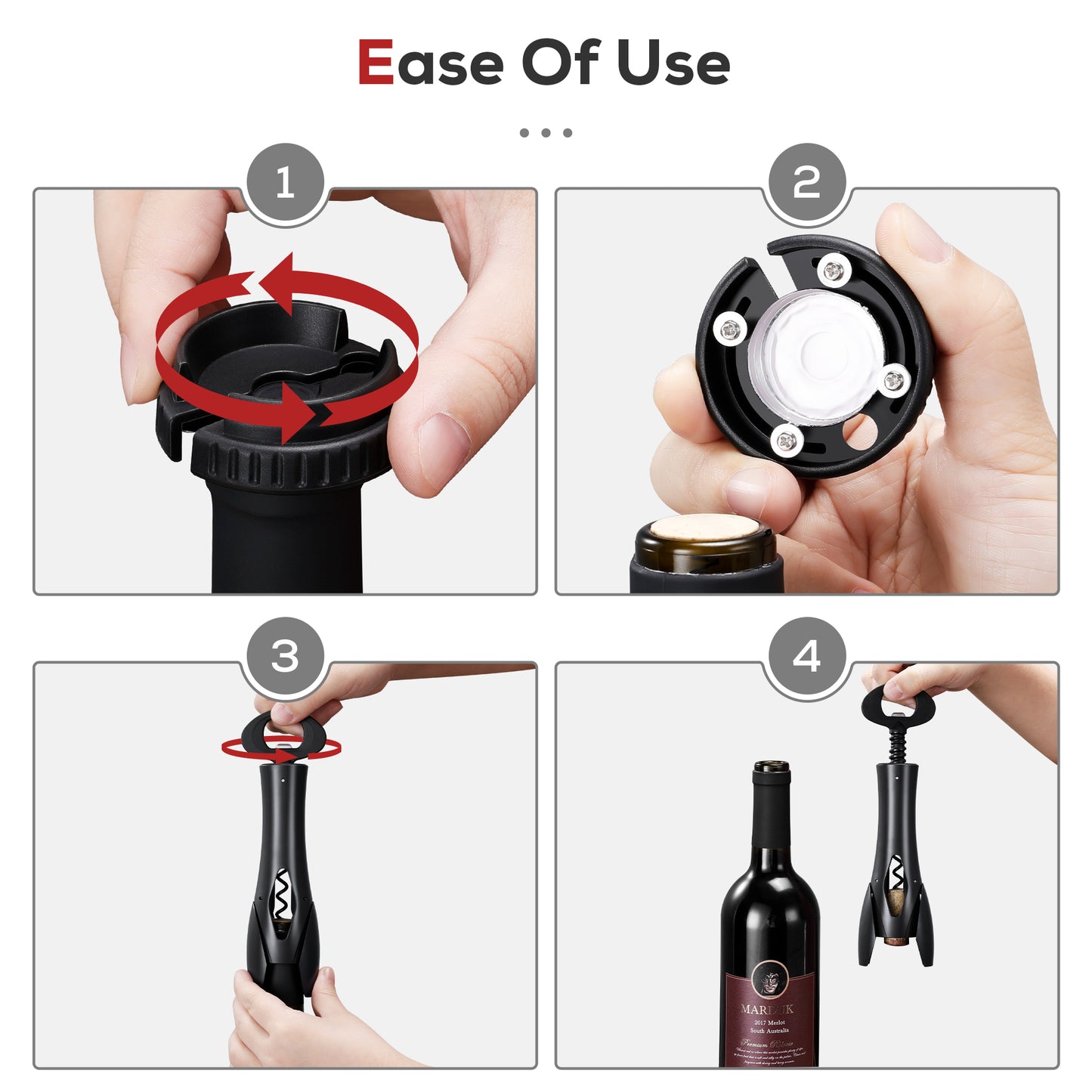 IPOW Wine Bottle Opener with Foil Cutter Easy to Use, Effortless Cork Removal - Black