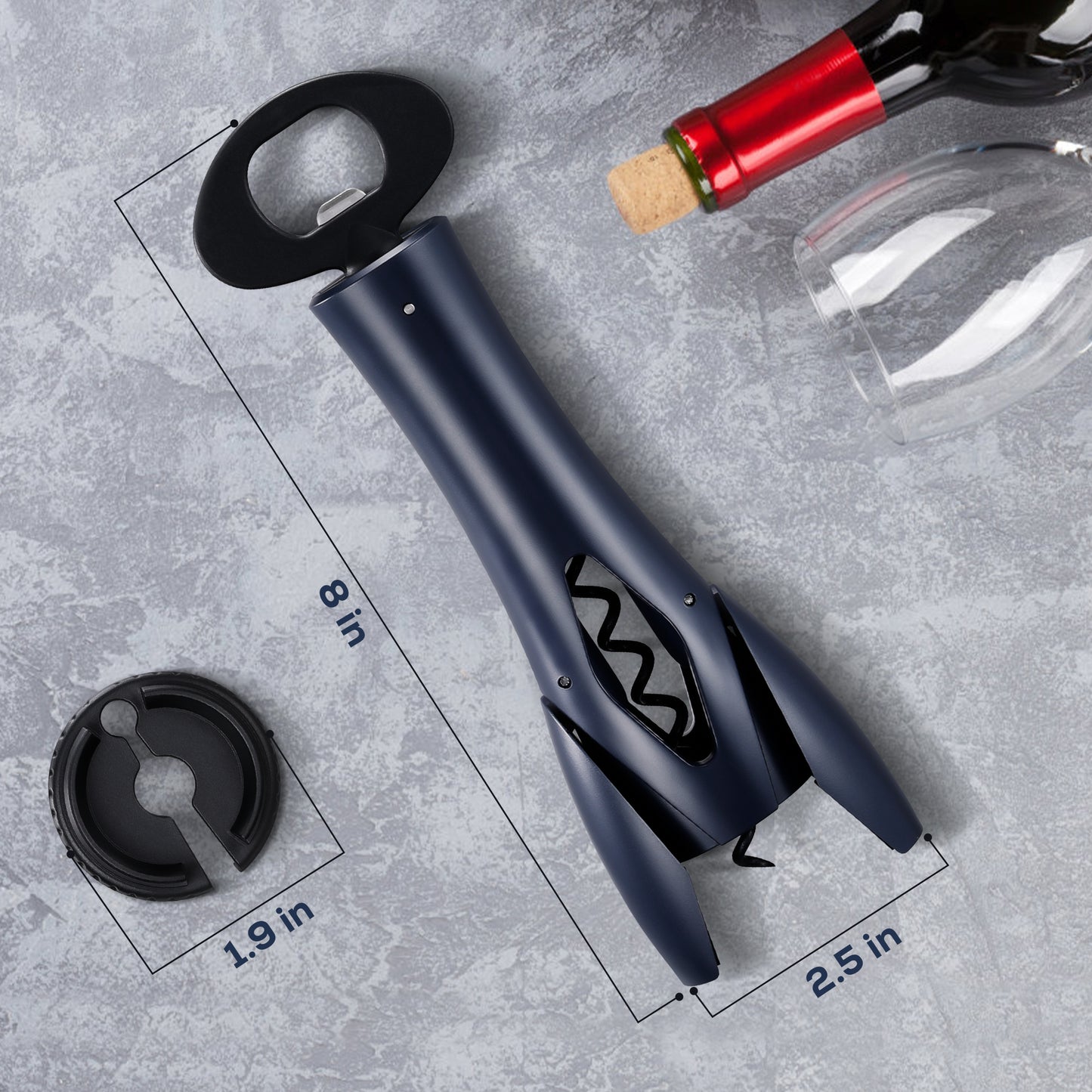 IPOW Wine Bottle Opener with Foil Cutter Easy to Use, Effortless Cork Removal - Navy Blue